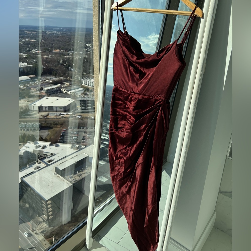 HOUSE OF CB 'Reva' Raisin Satin Balcony Corset Dress - Picture 11 of 16